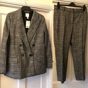 grey check double breasted blazer