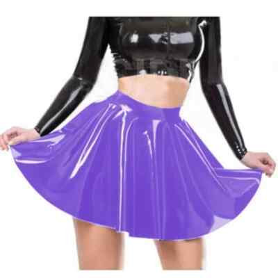 Wetlook Patent Leather Mini Skirt Sissy Shiny PVC High Waist A-line Skirt 