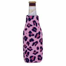 Leopard Print Beer Bottle Coolie; Zipper, Cozy, Hugger, Holder, Cat, Print