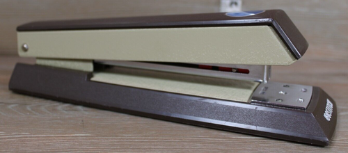 VINTAGE Bostitch Model B 3 III Stapler Blue Dot Brown/Tan Mid Century Working - Picture 2 of 12