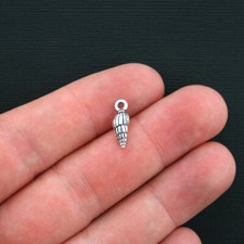 12 Seashell Charms Antique Silver Tone 3D Small Size - SC1263