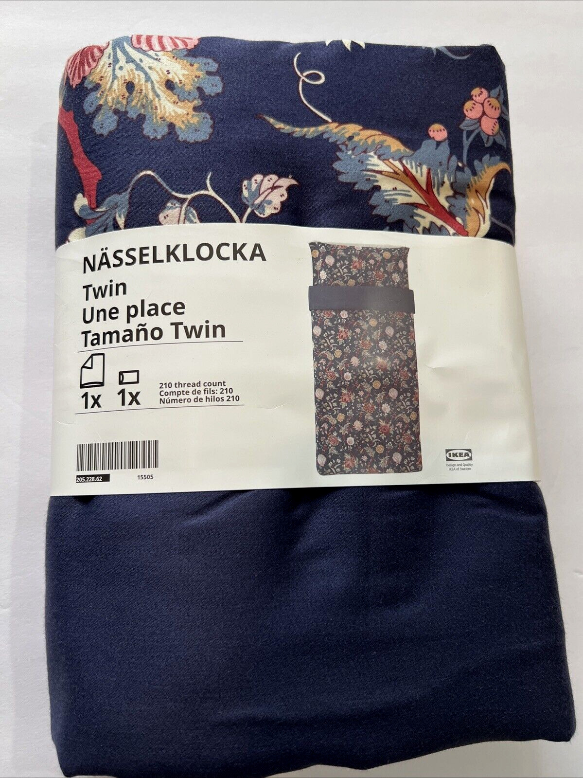 Ikea NASSELKLOCKA Twin Duvet Cover + Pillowcase Bed Set Dark Blue , Floral New