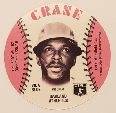 1976 Vida Blue Crane Potato Chips Baseball Card Disc Oakland A's Superstar 