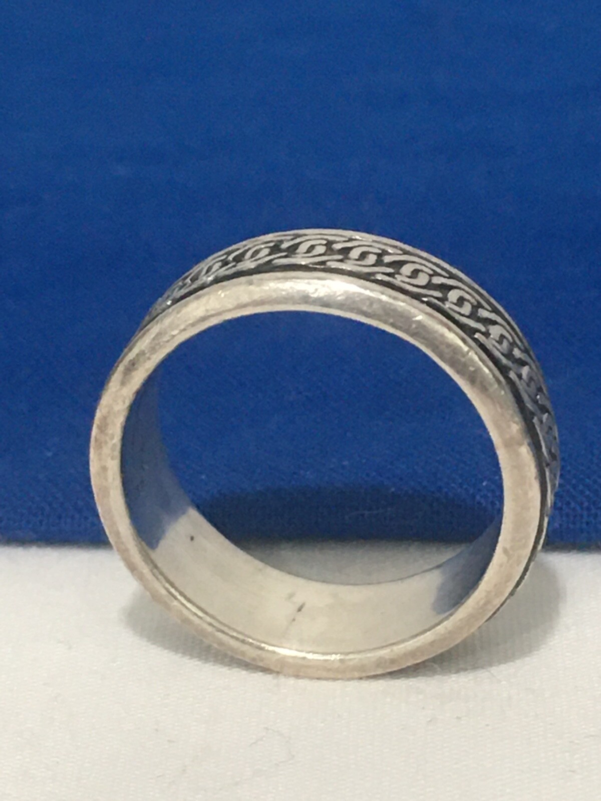 Vintage SIGNED Etched Geometric Pattern Sterling … - image 5