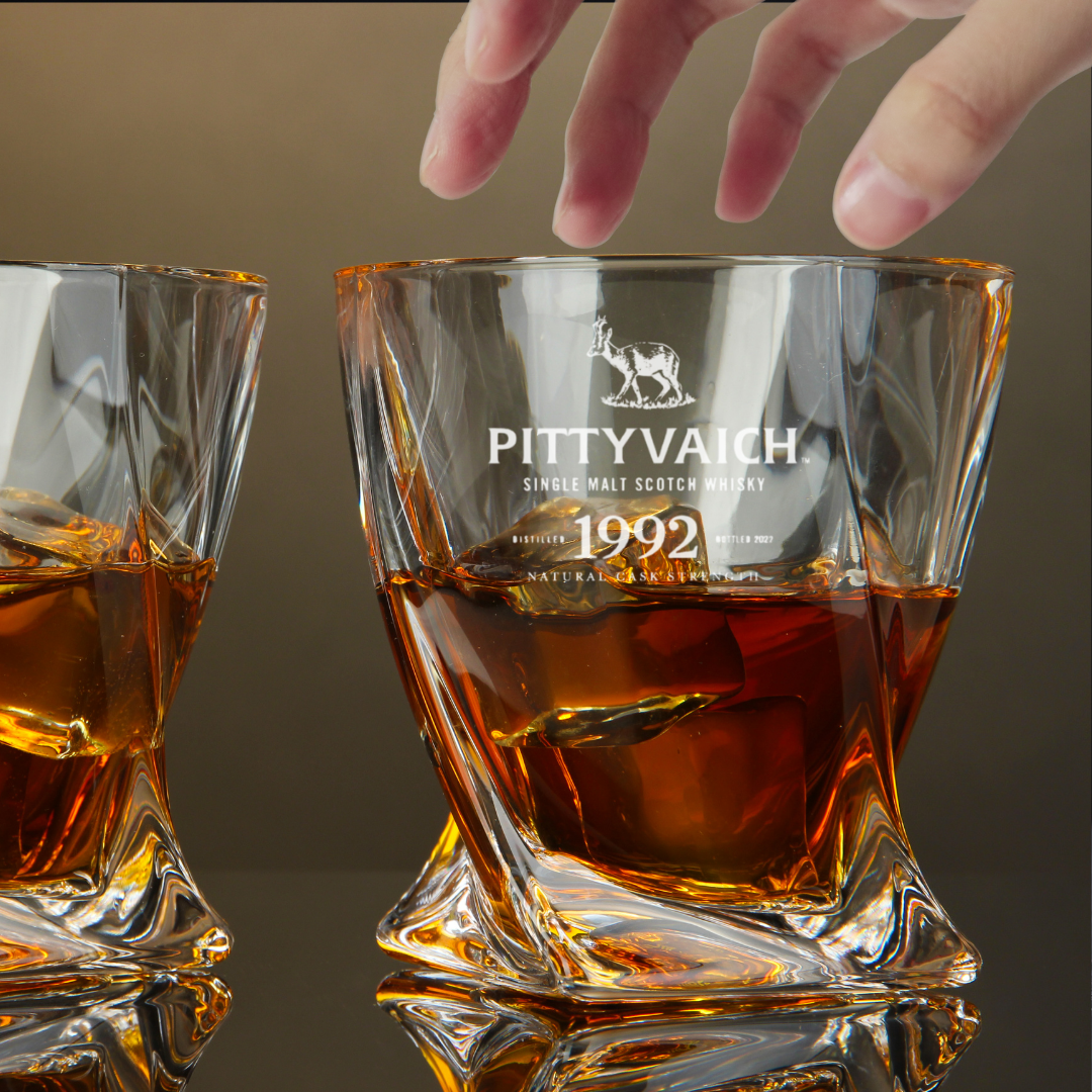 Custom Engraved Pittyvaich Single Malt Scotch Whisky Glass – 10 oz Twisted Rocks-image