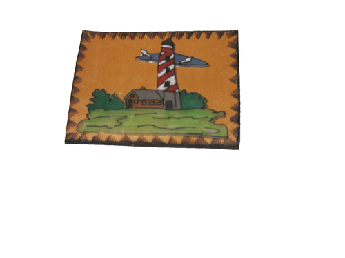 Vintage Studio Leather LightHouse Button. Attached Subject, Painted, Border, New - Picture 4 of 5