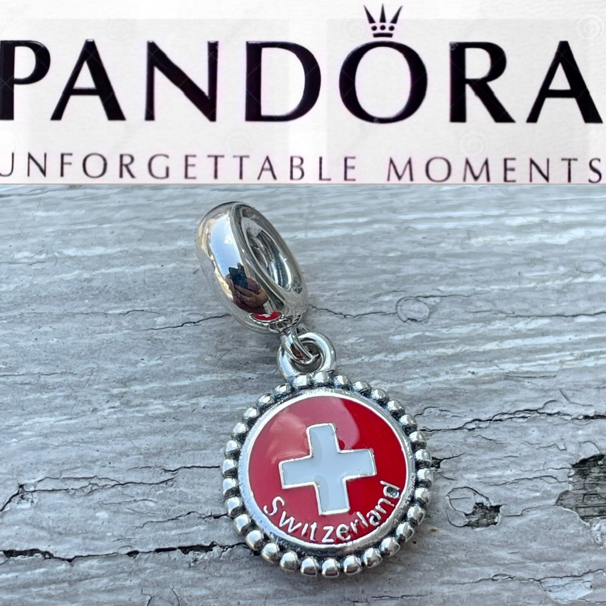 Rare Pandora Exclusive Country of Switzerland Flag Dangle Moments