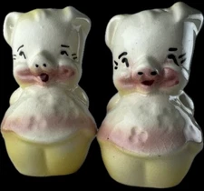 Vintage American Bisque Salt Pepper Shakers Shamrock Pigs Dress Collectible Cute