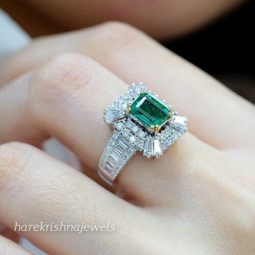 Anello di fidanzamento donna oro 2 tonalità oltre 2 ct taglio smeraldo vero smeraldo 14K
