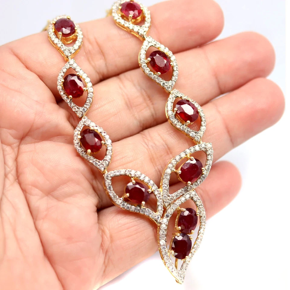 Gemstone Heated Red Ruby Two Tone Necklace 17" 925 Sterling Silver - Image 2 of 4