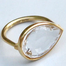 Baccarat 18K Gold Pear Ring Marie Helene De Taillac CLEAR Crystal Size 7/55 NEW