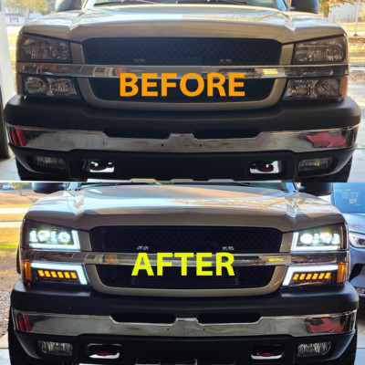 4pcs For 2003-2006 Chevy Silverado Avalanche DRL LED Headlights DOT Bumper Lamps