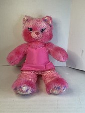 Build A Bear Pink Sparkle Glitter Paint Splatter Cat Plush Full Outfit BABW 17