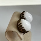 Vintage Miriam Haskell Abstract White Milk Glass Lava Rock Gold tone Earrings