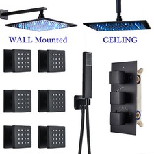 Black Ceiling/Wall Thermostatic Shower System Faucet Shower Mixer Massage Jets