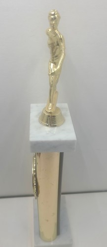 14" Marble W/ Gold Colored Topper Womens Bowling Trophy High Series Scratch - Picture 6 of 10