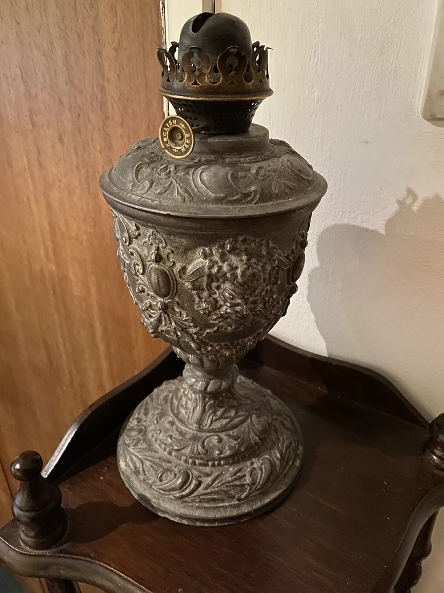 Ornate Art Nouveau Bronzed Iron Oil Lamp With Cherubs