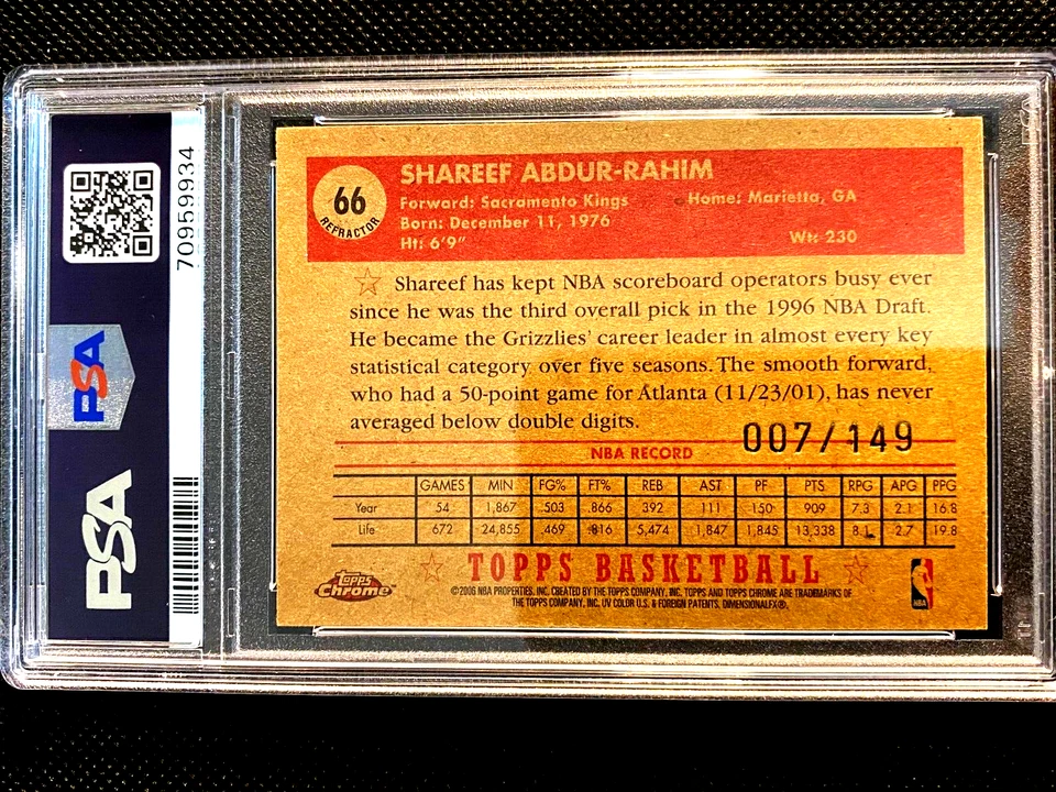 PSA 8 NM/MT 2005-06 TOPPS CHROME BLUE REFRACTOR SHAREEF ABDUR-RAHIM /149 G5299 - Image 2 of 2