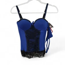 NEW Sexy Lace Bustier Corset Royal Blue With Thong Women's Size Small