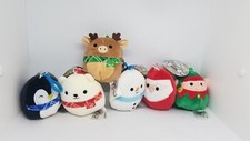 6 SQUISHMALLOW NWT 2018 Christmas 3.5" Clip On Holiday Lot Bear Elf Moose Santa
