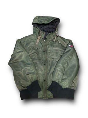 Vintage Men’s Tommy Hilfiger Black/Olive Green Army Jacket Large Reversible 