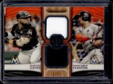 2018 Topps Tribute #DR-OS Ozuna, Stanton Dual Relics Combo Orange #/25