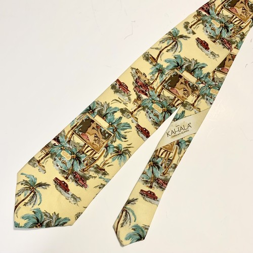 KAHALA Hawaiian Islands Men's Yellow Silk Tie Tropical Woman Made in USA - Picture 6 of 8