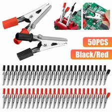 50Pcs Electrical Test Clamps Metal Alligator Clips with Red & Black Handle Bulk