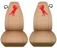 Fits Ford Mustang 94-04 Front Car Seat Covers Tan Red Horse Seat Belt Holder