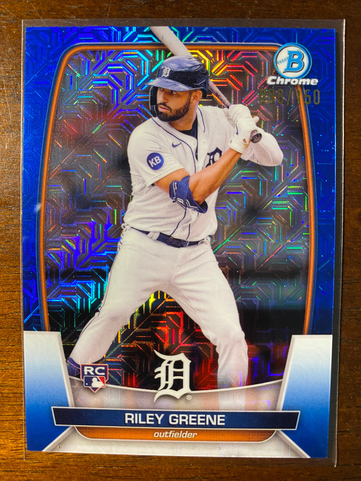 2023 Bowman Riley Greene #90 RC Rookie Mojo Blue /150 Refractor Detroit Tigers