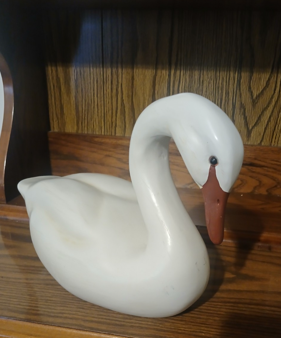 Beautiful Vintage White Wooden Swan Decoy Hand Carved By Jack Cox