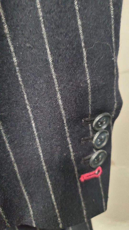 Black Chalkstripe CROMBIE 1805 Suit 44R Flannel Wool Hand Made In England - Image 2 of 4