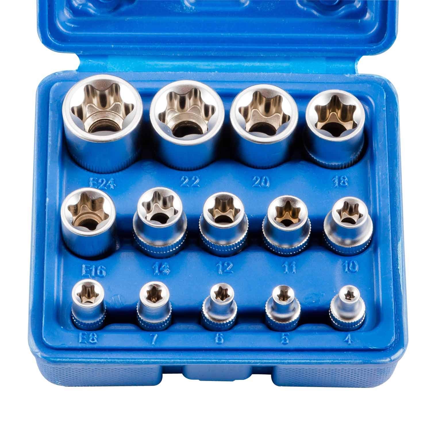 3/8 1/2 1/4 Drive Female E Torx Socket Set E4 to E24 External Star Sockets