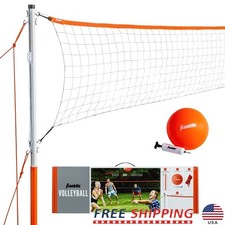 Complete Portable Volleyball Set W/ Net Pole Pump Ground Stakes Outdoor Fun US