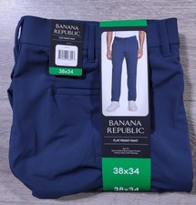 Banana Republic Pants Mens 38 x 34 Blue Flat Front Slim Fit Stretch Fabric