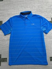 Under Armour Playoff Polo Shirt Mens Medium Blue Heatgear Loose Fit Striped Golf