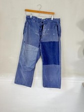 36 French Vintage blue workwear pants trousers distressed Patched mends repairs
