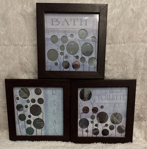 Bathroom Wall Art Framed Mirrored Bubbles Bath-Relax-LaToilette Set Of 3