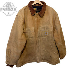 Vintage Carhartt Detroit Tan Brown Duck Canvas Lined Heavy Duty Utility Jacket