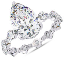 IGI 4.40 Ct Pear  Round Cut Lab-Grown Diamond Solitaire Engagement Ring 14K WG