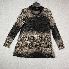 Isle By Melis Kazan Sweater Women's M Black Tan Animal Print Long Sleeve Tunic