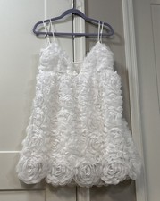 BHLDN Anthropologie V Neck Tulle Rosette Mini Dress White Sleeveless Romantic L