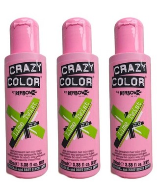 3 x Crazy Color Semi-Permanent Conditioning Haarfarbe Farbe Creme - Lime Twist.
