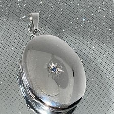 835 Silber Medaillon Anhänger mit blauen Stein, oval, 5.4g, L.3.5cm, B-2cm
