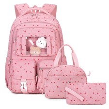 Pink Strawberry Girls School Bags 3PCS Corduroy Backpack Kids Backpack