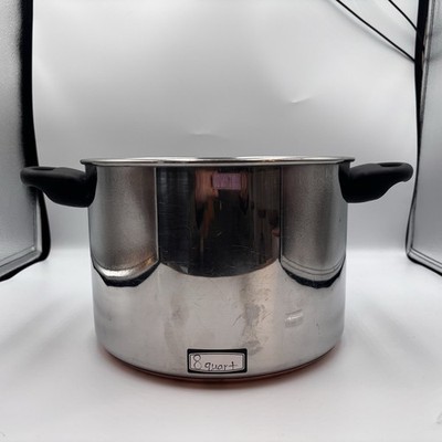 VINTAGE FARBERWARE 8 QT. STAINLESS STEEL IMPACT BONDED STOCK POT Copper Bottom.