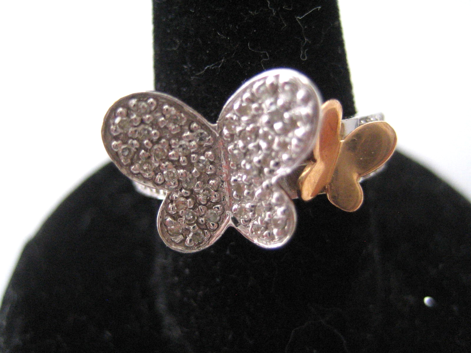 14k Solid White & Rose Gold Double Butterfly Ring… - image 1