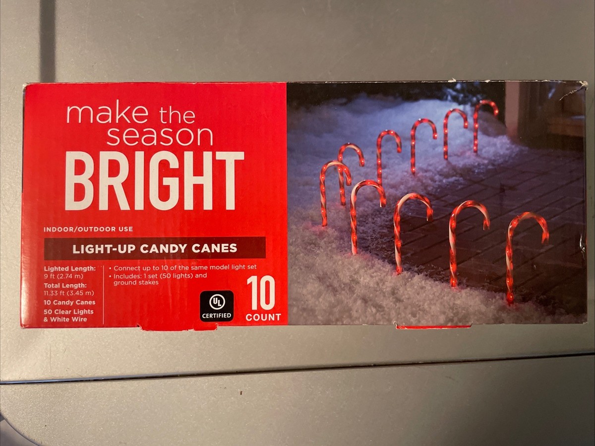 Make the Season Bright 10ct Light Up Candy Canes Christmas Holiday