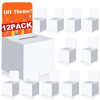 White Cardboard Ballot Suggestion Box With Slot Removable Header 12 PCS