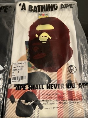 A Bathing Ape Men's White Graphic Print Logo T-Shirt Regular Fit Size S